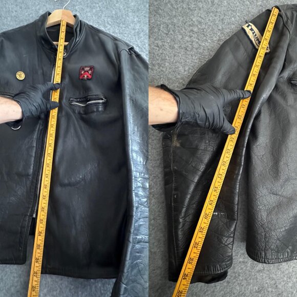60s Brooks Cafe Racer Vintage Leather Motorcycle Triumph Jacket Large 44 - Picture 3 of 8